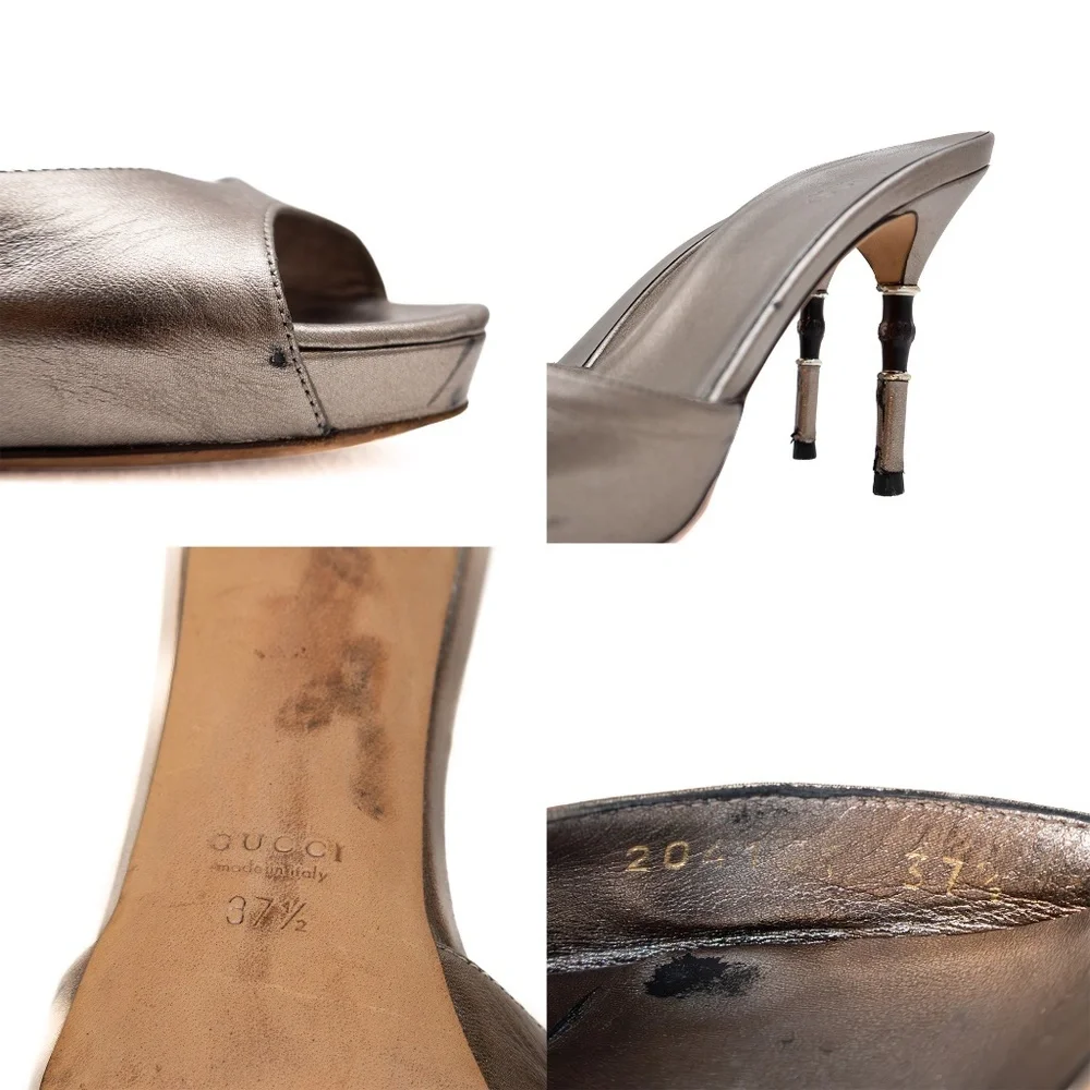 Gucci Metallic Bronze Leather Bamboo‎ Heel Mules – Size 37.5 / US 7.5 - Picture 8 of 8
